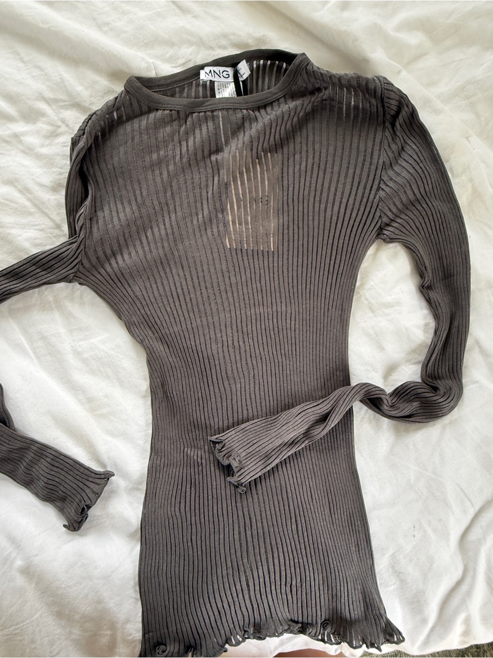 Zara Ribbed Long Sleeve Top — Charcoal